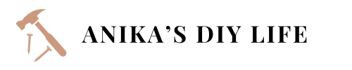 Logo with text "ANIKA'S DIY LIFE" in bold black letters and a paintbrush graphic on the left, angled upwards.