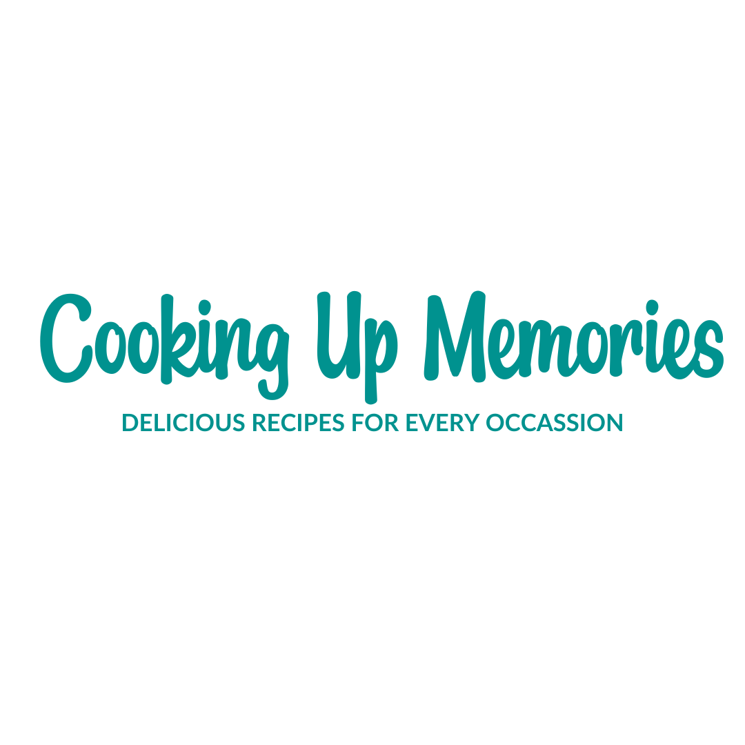 Image with the text "Cooking Up Memories" in large teal font, and "Delicious Recipes for Every Occasion" in smaller teal font beneath it, centered on a white background.