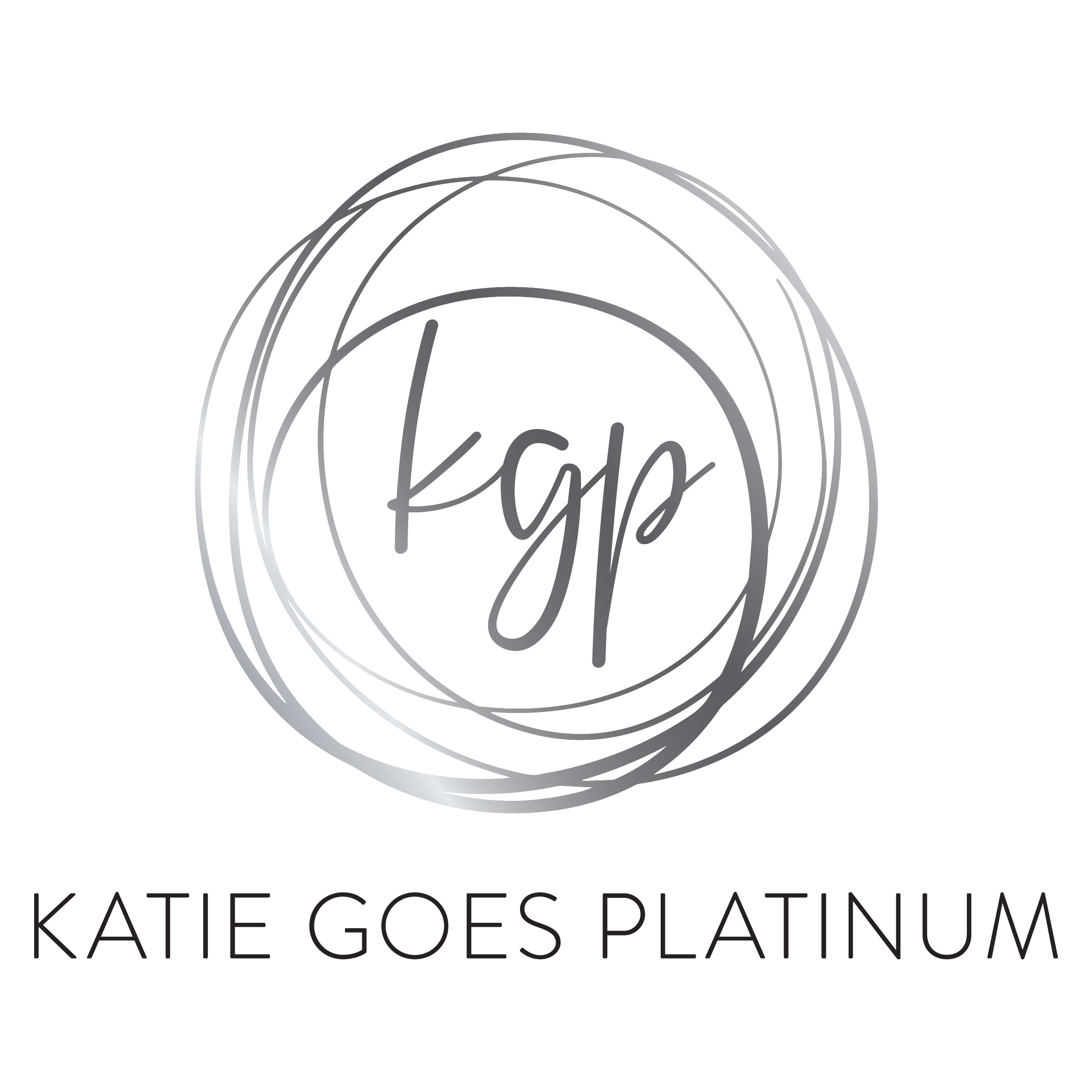 Logo of "Katie Goes Platinum" with the initials "kgp" in a cursive font inside overlapping circles. Below the circles, the text "KATIE GOES PLATINUM" is displayed in capital letters.