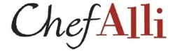 The image shows the logo "Chef Alli" with "Chef" in black script font and "Alli" in red serif font.