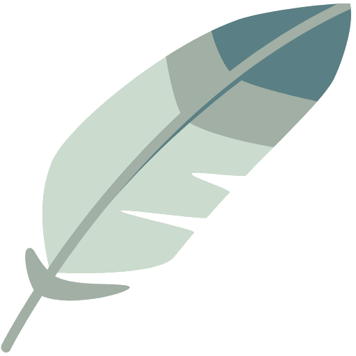 Illustration of a stylized feather in shades of teal and light gray. The feather is depicted with a smooth texture and subtle color gradients, giving it a sleek and modern look against a white background.